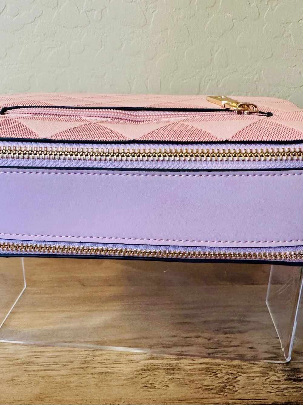 Textured Pink Geometric Crossbody Bag and Wallet Set with Glitter Strap NWT - Picture 3 of 9